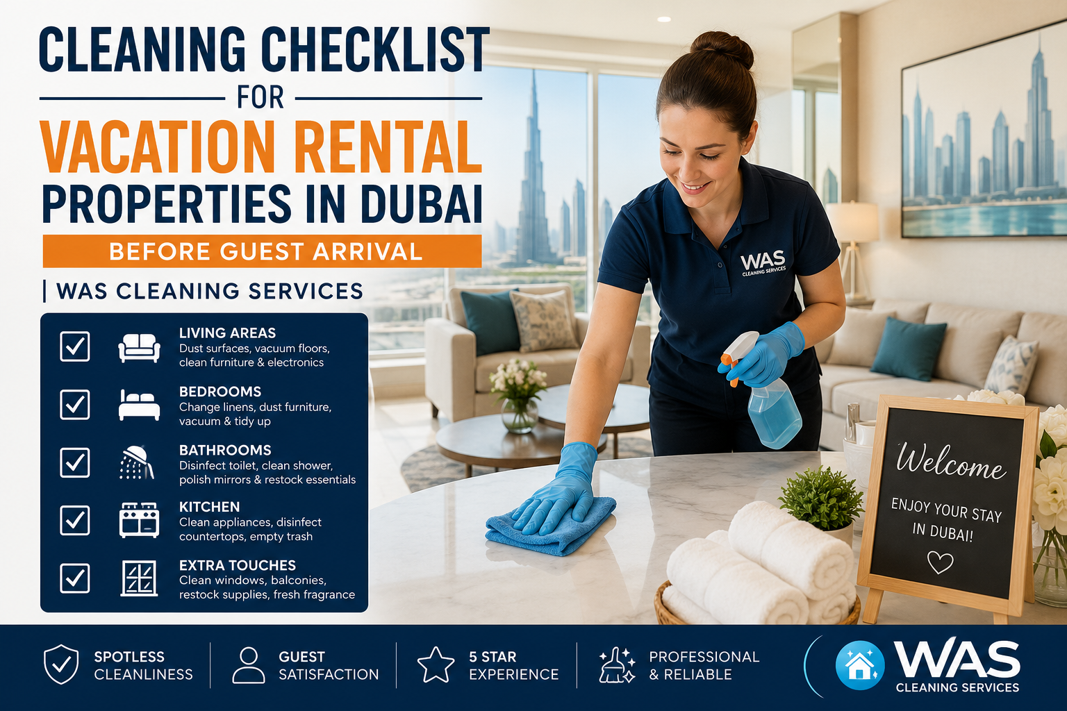 Cleaning Checklist for Vacation Rental Properties in Dubai Before Guest Arrival | Was Cleaning Services
